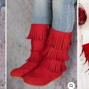 Girls Suede Tiered Fringe Boots By Liv & Mia. Toddler’s Size 6
